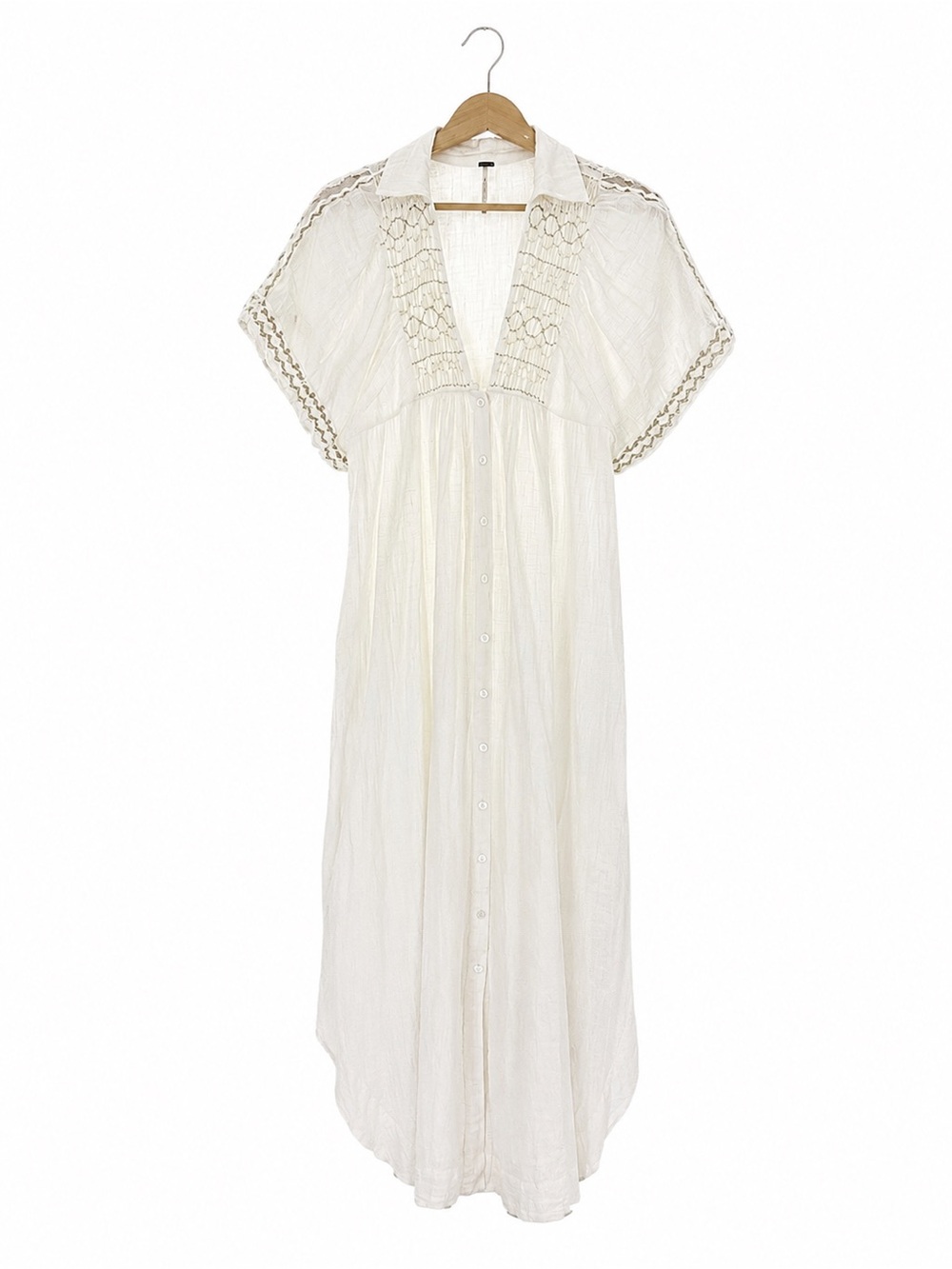 Free People Cream Crochet-Trim Button-Down Beach Coverup Dress